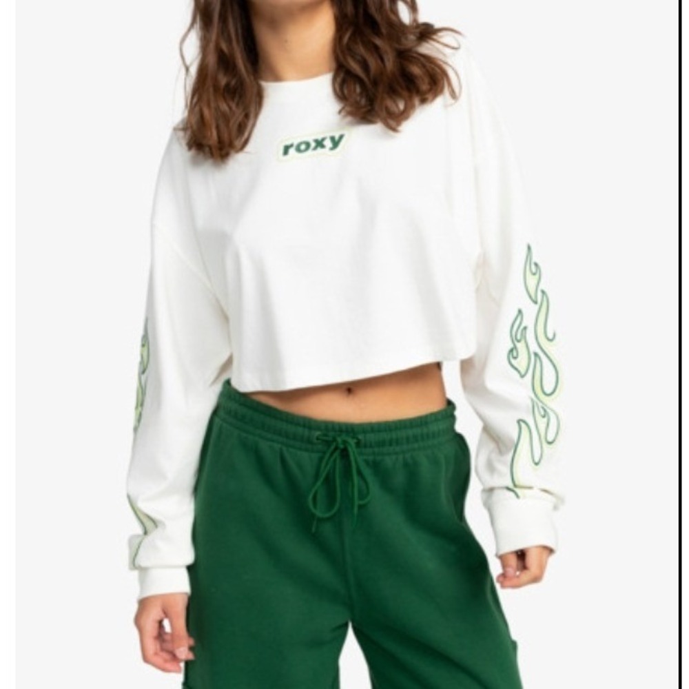 Roxy Kelia Flame Sleeve Crop Top Long Sleeve White Y2K Size M - Picture 1 of 15